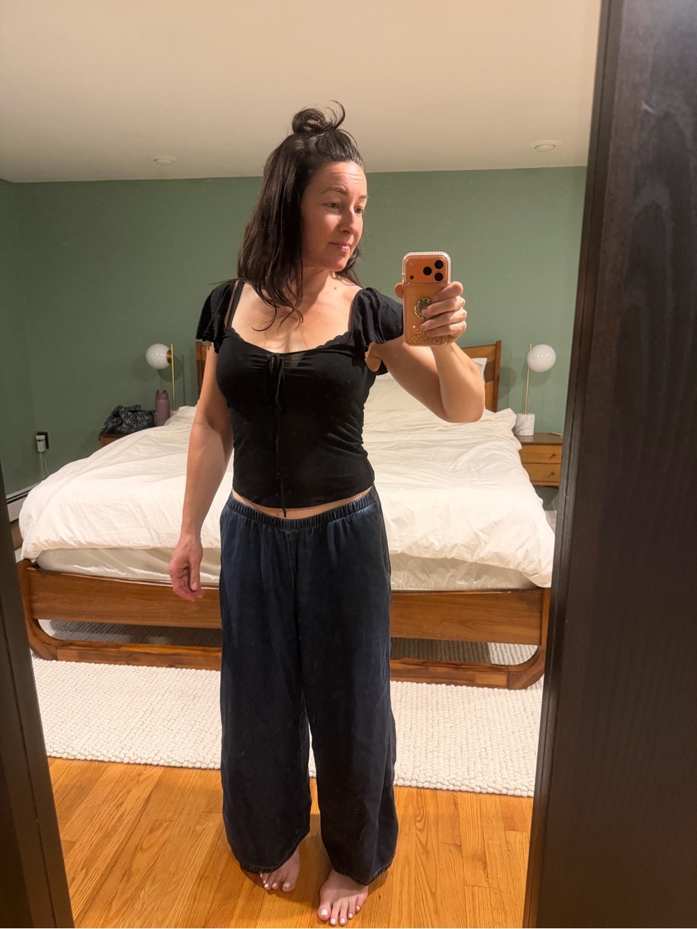Vintage Miu Miu Black Tie-Front Scoop Neck Tank Top Flutter Sleeves Sm - Picture 6 of 7